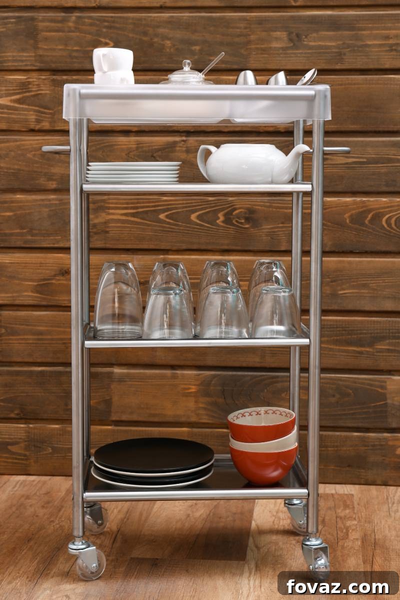 shelving-cart-tableware-kitchen | 11 DIY Coffee Bar Ideas For Your Home