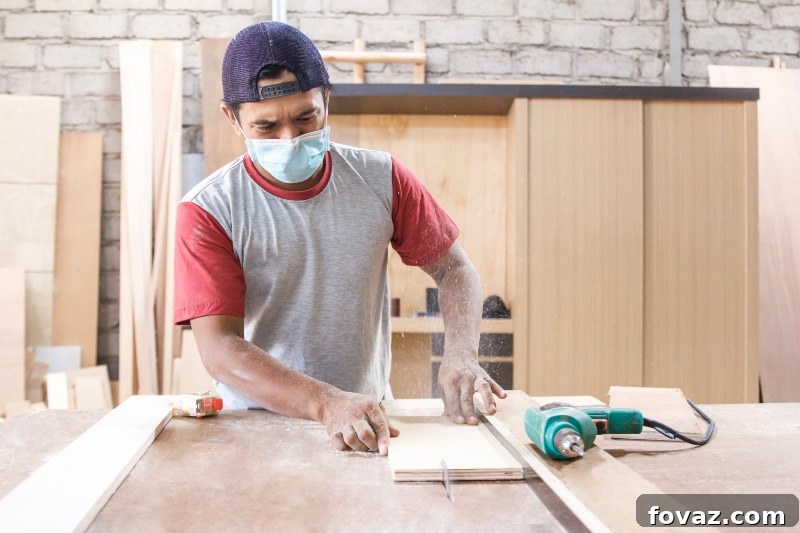Worker at Carpenter Workspace Cutting the Wood Board Using Table Saw | DIY Table Saw