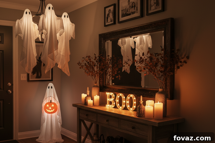 A Ghastly Welcome: Halloween Mudroom Decor Ideas for a Frightful Entryway 5 Mudroom corner with spooky purple lighting and mist