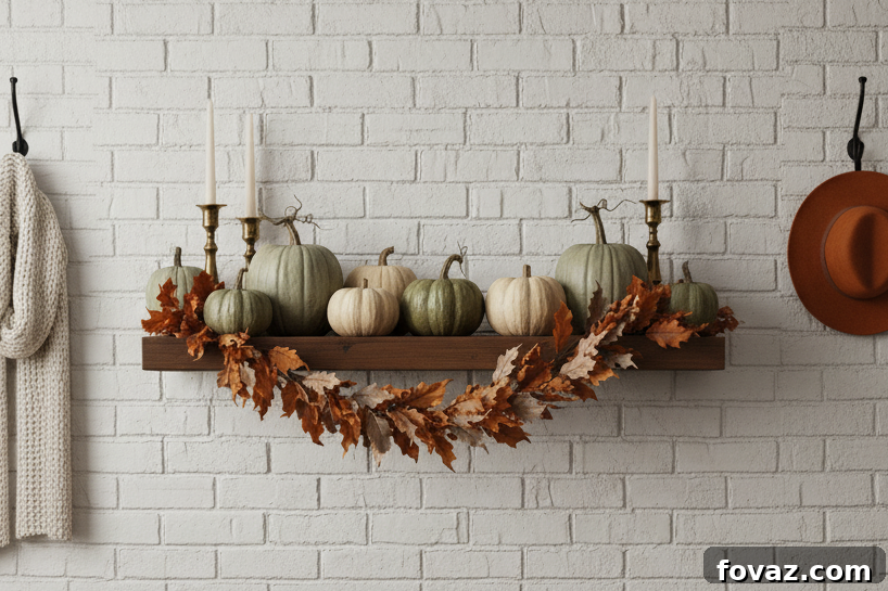 A Ghastly Welcome: Halloween Mudroom Decor Ideas for a Frightful Entryway 7 Mudroom decor with matte white pumpkins and natural textures