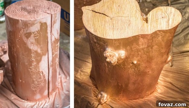 DIY Metallic Tree Stump End Table Tutorial Golden Tree Stump End Table | DIY Metallic Wood Decor