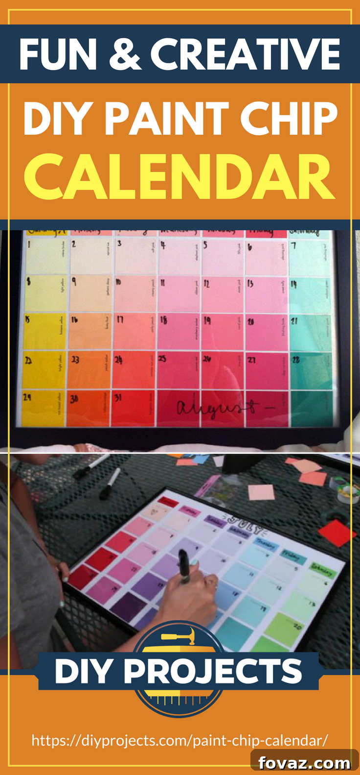 Fun & Creative DIY Paint Chip Calendar, a wonderful project for home organization and decor.