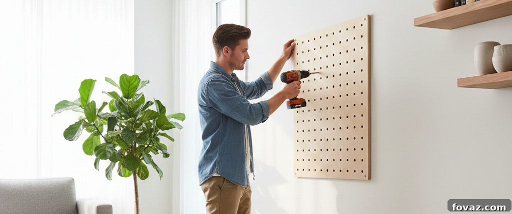 Pegboard installation showing furring strips