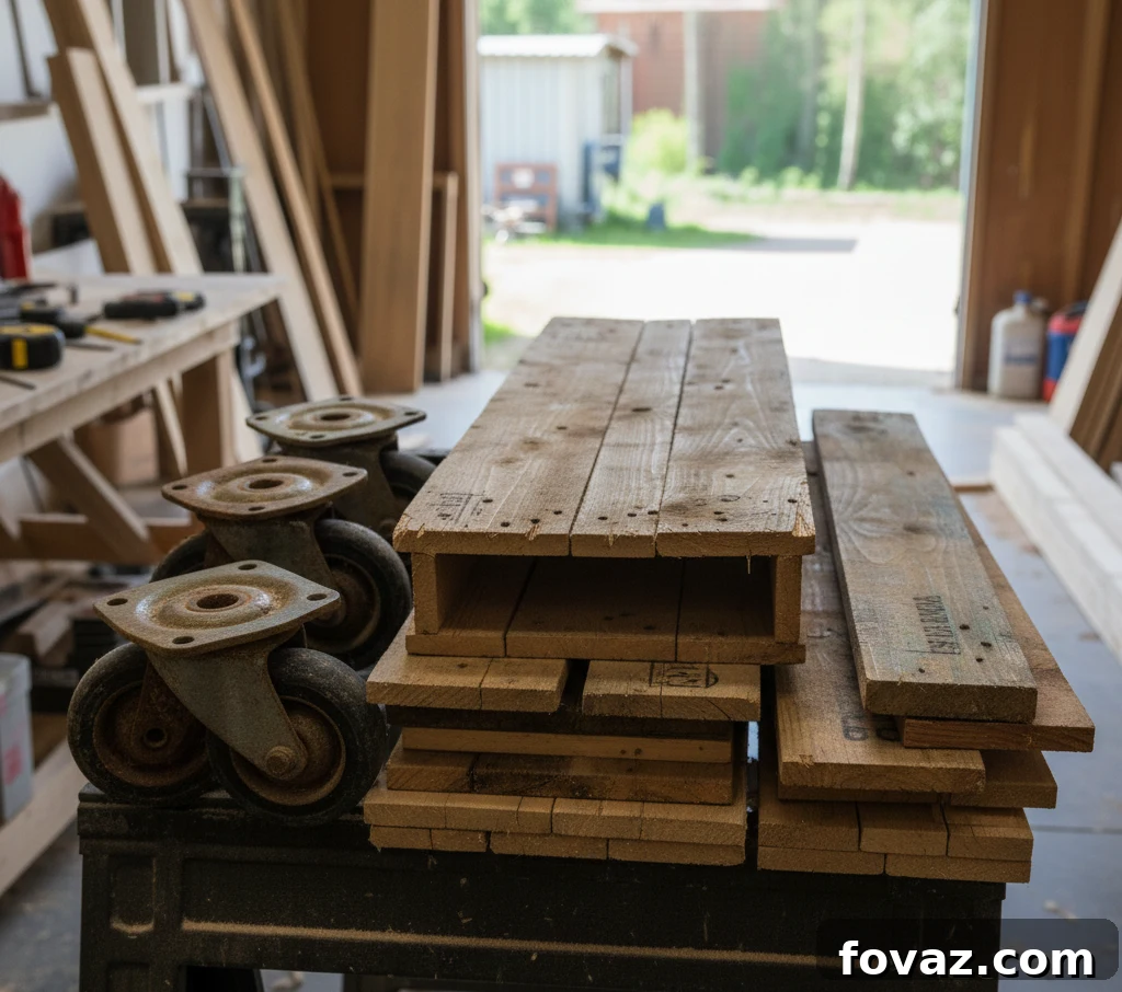 Mobilize Your Refreshments: DIY Party Cooler on Wheels 7 Various types of reclaimed wood and salvaged materials, including pallet wood and old casters, which can be repurposed for a DIY cooler cart.