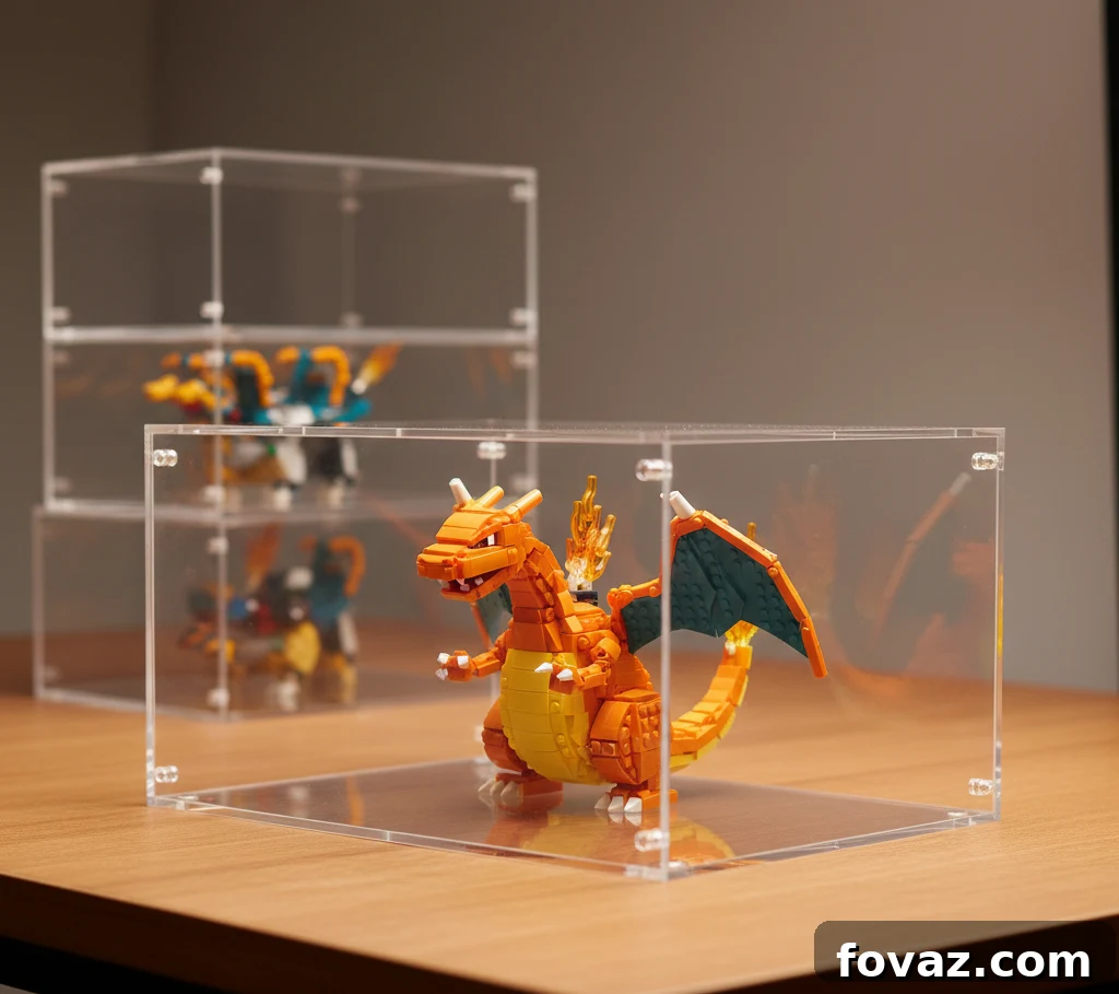 3 Genius LEGO Pokémon Display Hacks for Jaw-Dropping Showcases 4 Multiple LEGO Pokémon display cases, perfectly stacked, showcasing various Pokémon builds.