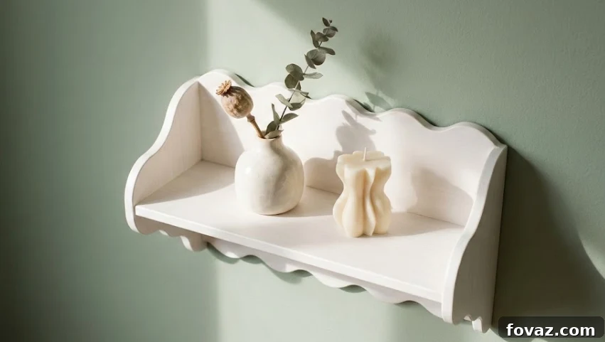 Plain shelf transformed with scallop trim and paint