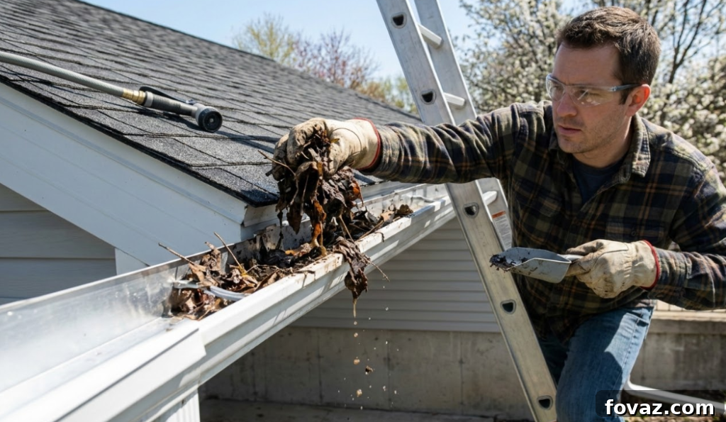 spring home exterior checklist - cleaning gutters