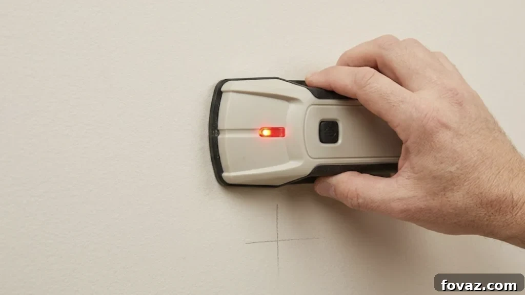 Close-up of a stud finder on a wall