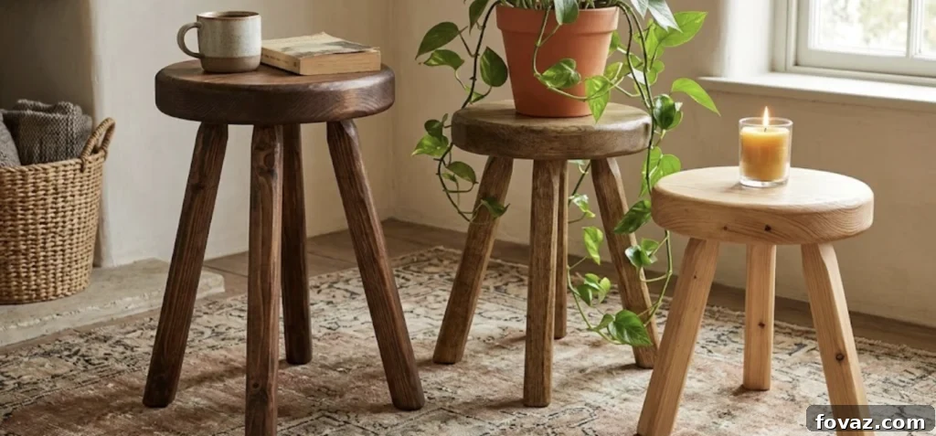 A stylish wooden plant stand with tapered legs, holding a potted indoor plant, highlighting modern design.