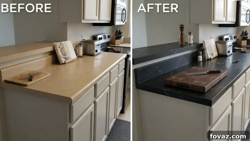 Affordable DIY Kitchen Countertop Makeover Under 150 2 A freshly painted white kitchen countertop next to a sink, showing a clean and modern look.