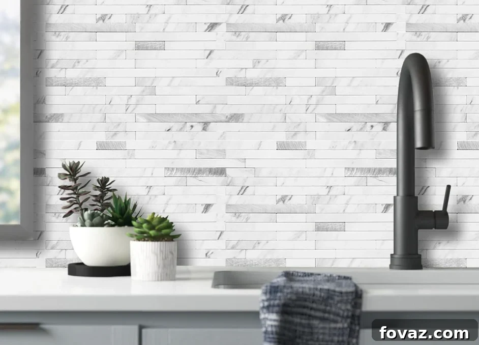 Top Peel-and-Stick Backsplash Tiles for Kitchen Remodeling 3 white marble faux stone peel and stick