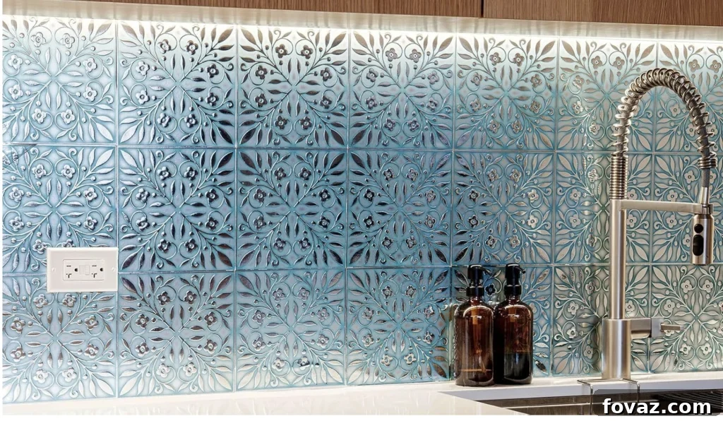 Top Peel-and-Stick Backsplash Tiles for Kitchen Remodeling 10 teal and silver leaf wallpaper-style backsplash