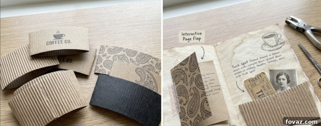 9 Creative Ideas to Turn Pretty Packaging into Paper Crafts 7 Coffee sleeve converted into a page pocket