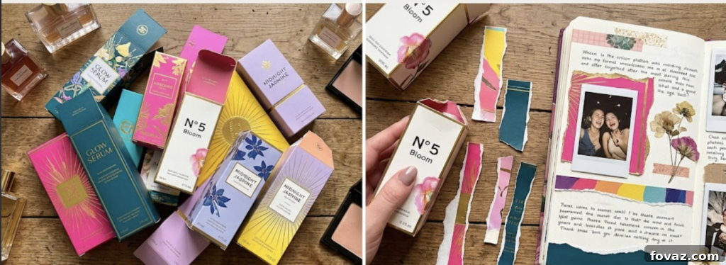 9 Creative Ideas to Turn Pretty Packaging into Paper Crafts 9 Torn perfume box paper used as a textured frame