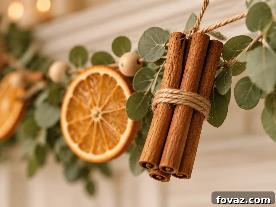 How to Make a Dried Orange Garland and Attach the Slices 8 Close-up of a twine-tied cinnamon stick bundle on a dried orange garland